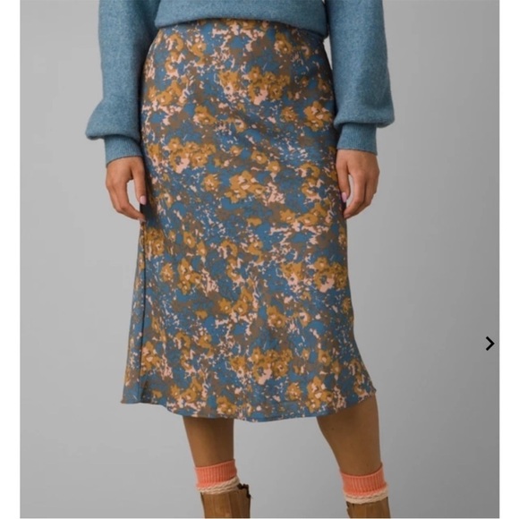 PrAna MEDIUM Puffect skirt midi floral brown blue - Picture 2 of 7